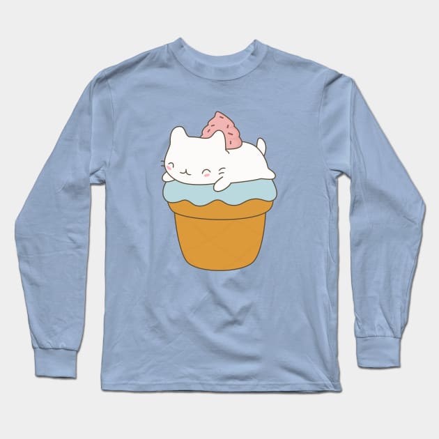 Kawaii Cat Ice Cream Cone T-Shirt Long Sleeve T-Shirt by happinessinatee